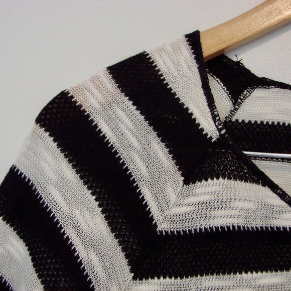Black White Striped Knit Top Crewneck Boxy Lightweight MNG Mango Size Medium - Picture 4 of 11